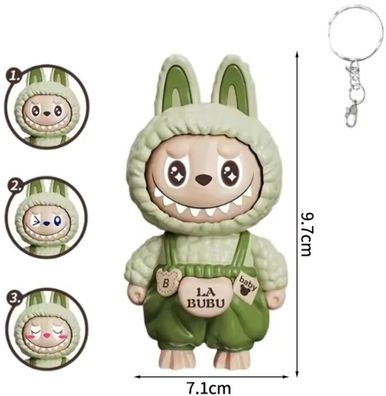 Labubu Emoji Figur - 3 Gesichter & Knopf - Schlüsselanhänger