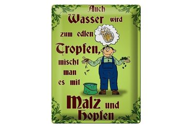 Blechschild 40 x 30 cm Bier auch Wasser wird zum edlen Tropfen