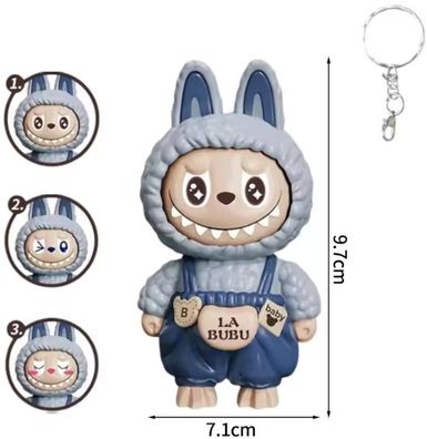 Labubu Emoji Figur - Blau - 3 Gesichter & Schlüsselanhänger