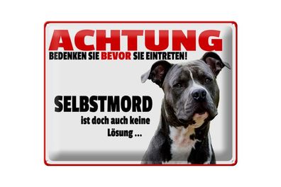 Blechschild 40 x 30 cm Achtung bedenken sie bevor sie eintreten Hund Selbstmord