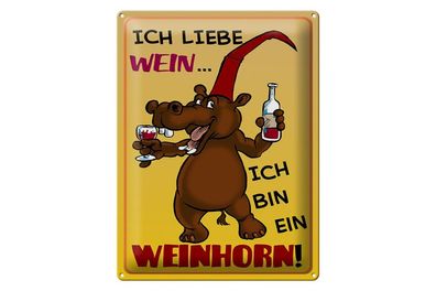 Blechschild 40 x 30 cm Ich liebe Wein darum bin ich ein Weinhorn