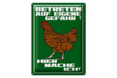 Blechschild 40 x 30 cm Betreten auf eigene Gefahr Hahn