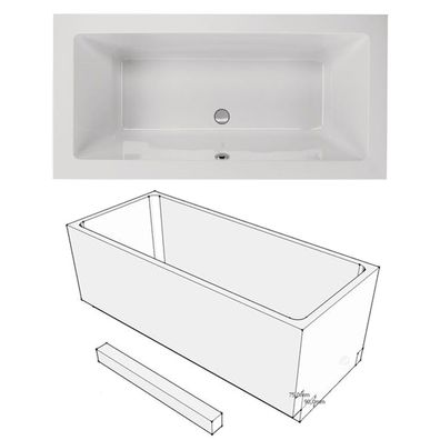 Acryl Badewanne Lupor 180 x 80 cm weiß Wanne Styropor Wannenträger rechteck