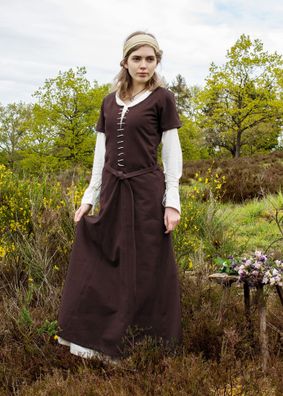 Kurzärmelige Cotehardie Ava, Mittelalterkleid, braun