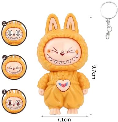 Labubu Emoji Figur - 3 Gesichter & Schlüsselanhänger - Orange