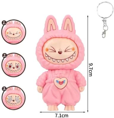 Labubu Emoji Figur - 3 Gesichter & Schlüsselanhänger - Rosa