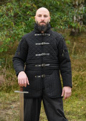 Langer Gambeson mit Schnallen und abnehmbaren Ärmeln, schwarz