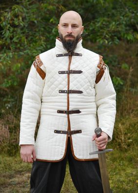 Langer Gambeson mit abnehmbaren Ärmeln und Leder, natur-braun