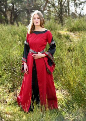 Edles Mittelalter Kleid, Bliaut Josephine, rot/schwarz