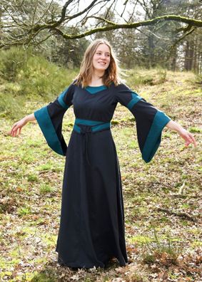 Mittelalterkleid mit Gürtel, Bliaut Konstanze, dunkelblau