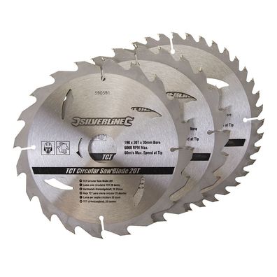 3 x Hartmetall Kreissägeblätter Set 190 x 30 mm mit 20, 24 u. 40 Zähnen