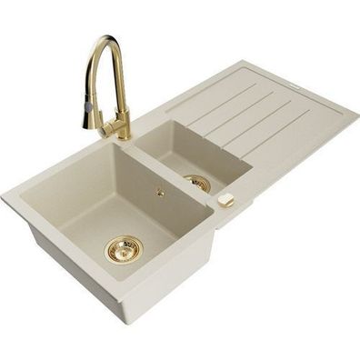Mexen Andres Granitspüle mit Goldmischer, Beige