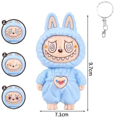 Labubu Emoji Figur - 3 Gesichter & Schlüsselanhänger - Babyblau