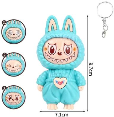 Labubu Emoji Figur - 3 Gesichter & Schlüsselanhänger - Türkis
