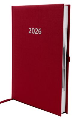 2026 ADINA Buchkalender Chefplaner A5 rot-metallic 1 Tag 1 Seite auch sonntags