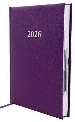 2026 ADINA Buchkalender Chefplaner A5 violett-metallic 1 Tag 1 Seite auch sonntags