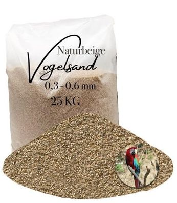 Vogelsand Naturbeige 0,3–0,6?mm – 25?kg für Käfig & Bad