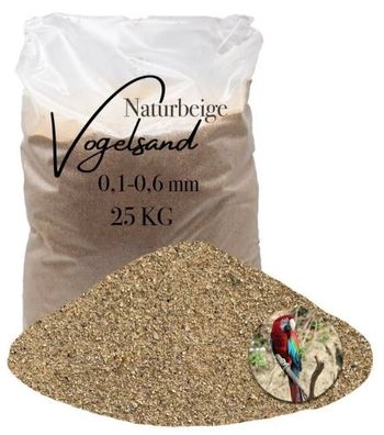 Vogelsand Naturbeige 0,1–0,6?mm – 25?kg ohne Anis & Grit