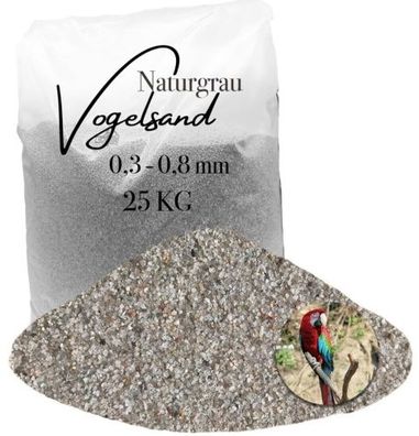 Vogelsand 0,3–0,8?mm grau – 25?kg feuergetrockneter Quarzsand ohne Grit & Anis für Vo