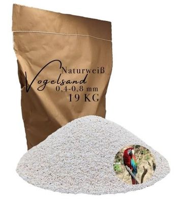 Vogelsand 19kg 0,4-0,8mm weiß keimfrei ohne Zusatzstoffe wie Anis und Grit