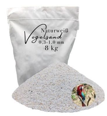 Vogelsand 8?kg weiß 0,3–1,0?mm – für Wellensittiche & Papageien