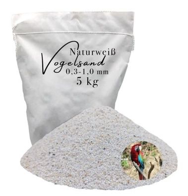 Vogelsand weiß 0,3–1,0 mm 5 kg – grobkörniger Naturquarz für effektive Gefiederpflege