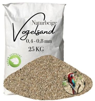 Vogelsand Naturbeige 0,4-0,8 mm 25 kg Papiersack – Premium Einstreu für Ziervögel