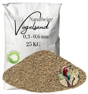 Vogelsand Naturbeige 0,3-0,6 mm 25 kg Papiersack – Feine, natürliche Einstreu für sen