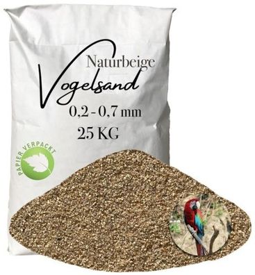 Vogelsand Naturbeige 0,2-0,7 mm 25 kg Papiersack – Extra feine, sichere Einstreu für