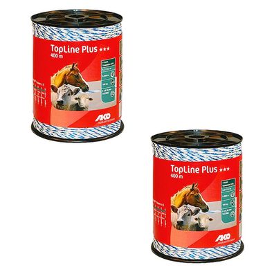 2 Stück 400 m TopLine Plus Weidezaunlitze Elektrozaun weiss-blau TriCond