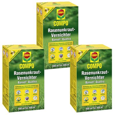 3 x COMPO Rasenunkraut-Vernichter Banvel® Quattro, 400 ml