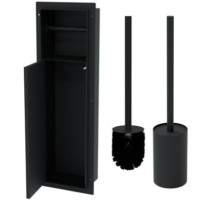 HAGO® WC Toilettenpapierhalter Schwarz Unterputz Edelstahl 200x600mm Wandnische