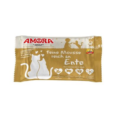 AMORA Cat Flowpack feine Mousse reich an Ente 80 x 100g