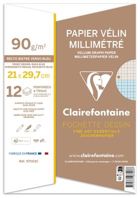Clairefontaine Milimeterpap. A4 gelocht w 90g 12Bl