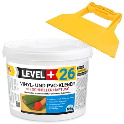 Vinylkleber PVC LVT CV Paneele Schnelle Haftung 12kg+Dreieckzahnspachtel L+26