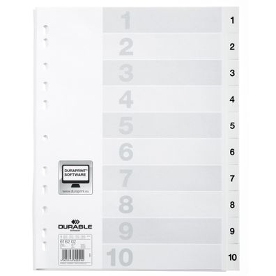 Durable Ordnerregister A4 PP 1-10 ws 10-tlg. geprägte Taben