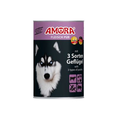 AMORA Dog Dose Fleisch Pur mit 3 Sorten Geflügel 12 x 400g