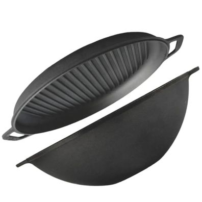 36 cm Wok Gusseisen Kazan 8 L Grill-Deckelbratpfanne Asia Wokpfanne Induktion