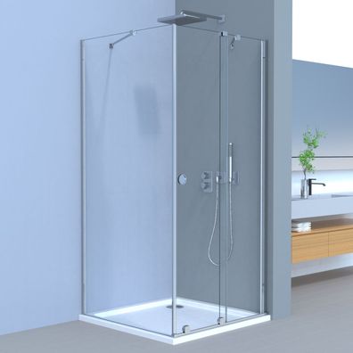 Duschkabine Schiebetür/Falttür + Seitenwand, Eckeinstieg, 6mm ESG Nano, H185 cm