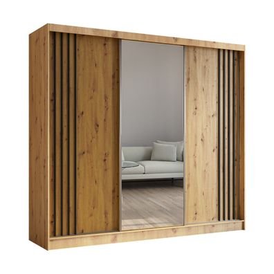 Kleiderschrank Neli 240 cm mit Lamellen Spiegel Schiebetüren Schwebetürenschrank