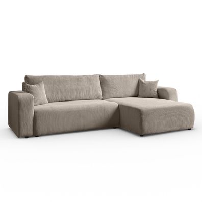 Ecksofa L Form Sofia 277x143 cm Schlaffunktion, Cord Bettkasten universale Seite