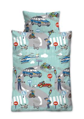 biberna Feinbiber-Bettwäsche TÜRKIS Polizei