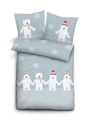 biberna Feinbiber-Bettwäsche BLAU Eisbären