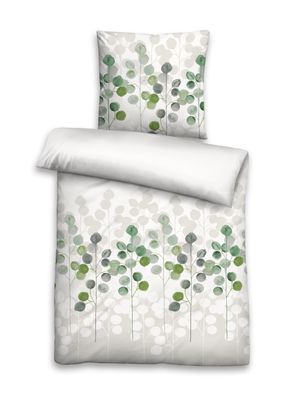 biberna Seersucker Bettwäsche Pistaziengrün Stilisierte Pflanze