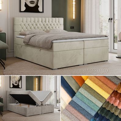 Boxspringbett mit Bettkästen, Bett mit Matratze und Topper - PERA