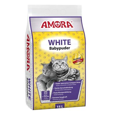 AMORA Katzenstreu White Compact mit Babypuder 15l