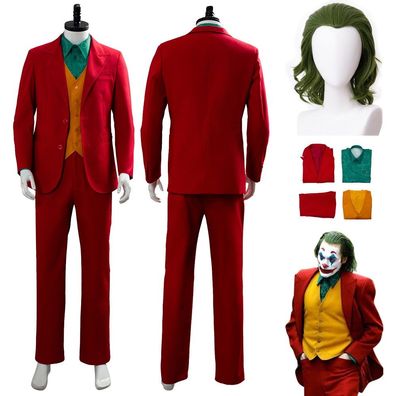 Joker 2019 Arthur Fleck Cosplay Kostum Manner Karneval Party roter Anzug Perucke