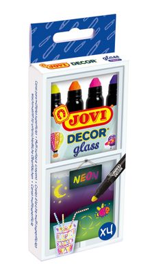 JOVI DECOR glass NEON Wachsmalstifte 4er Schachtel, Neon Farben sortiert