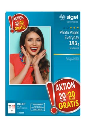SIGEL T1155 Inkjet Fotopapier - A4 - 45 Blatt - hochglänzend - weiß - 195 g/m²