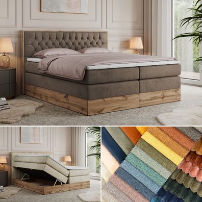 Bett massivholz, Boxspringbett AMORE KING, Multipocket-Matratze, zwei Bettkästen